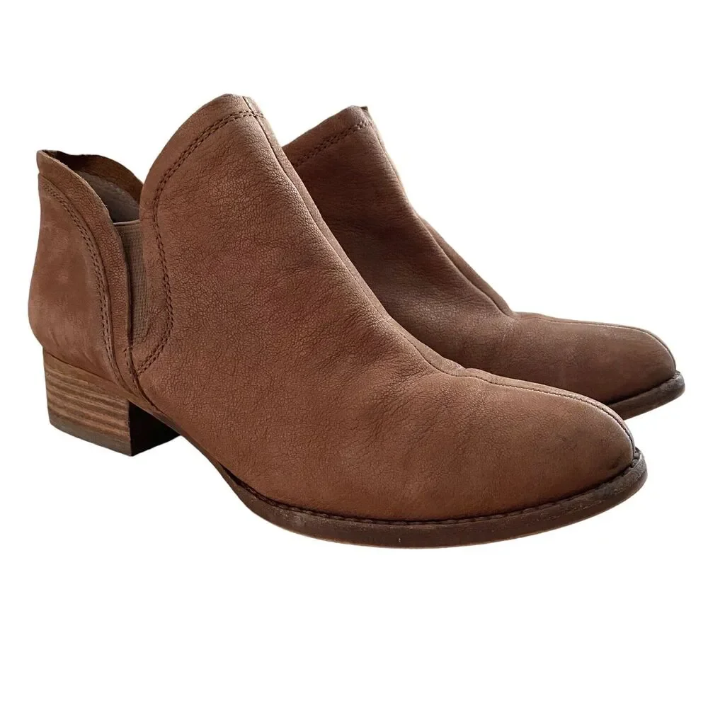Vince Camuto 6.5 Carlal Ankle Booties Brown Leather Block Heel Boots
